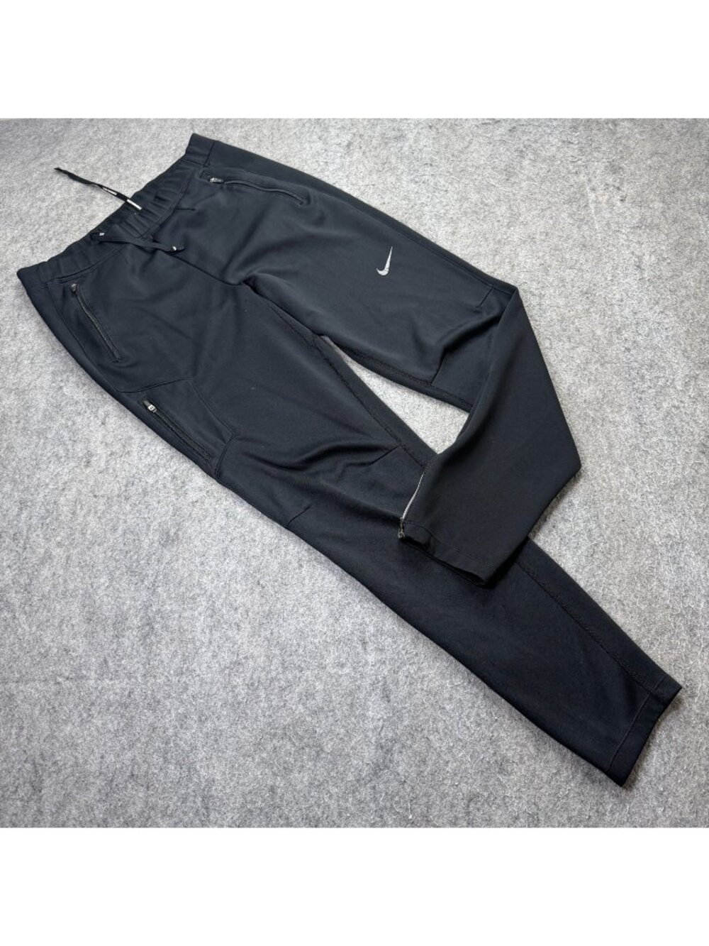Nike Running Track Pants Men M Black Ankle Zip 28" Stretch Tapered 684702 b186